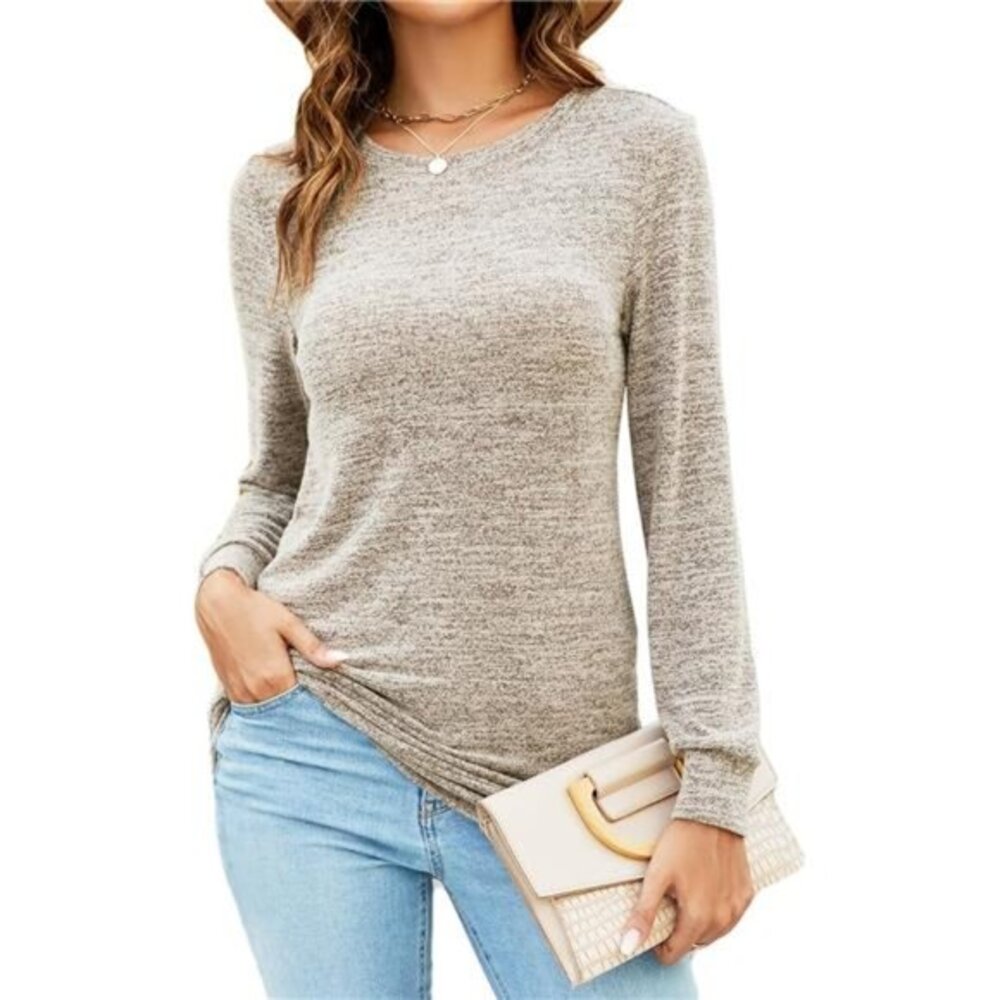 Women's Fall Long Sleeve Shirts Tunic Tops to Wear With Leggings Casual Crewneck